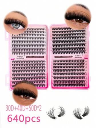 640 stuks wimperclusters DIY wimperextensions nepwimpers - Premium D-krullend natuurlijk volume individuele wimperclusters voor DIY wimperextensions - Herbruikbaar, lichtgewicht en eenvoudig aan te brengen Y2k Butterfly Elements roze basiskaart Look At Home (30D + 40D + 50D * 2)