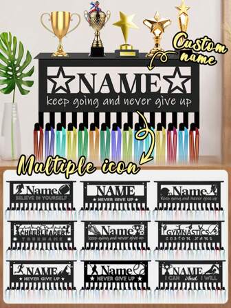 Gepersonaliseerde medaillehouder met naam en logo, op maat gemaakte hanger, display voor onderscheidingen, linten voor aan de muur, gymnastiek, hardlopers, jongens, meisjes, gepersonaliseerde cadeaus, sportdisplay, metalen medaillehouder, metalen medaillehouder, wandgemonteerde trofee- en onderscheidinghouder, gepersonaliseerde spelersnaam, sportthema, lintorganizer voor thuisdecoratie, op maat gemaakt, mannen, basic/straatstijl, ideale cadeaus voor hem, vriend, familie, vrienden, voor verjaardagen, voor vakantie/feestdagen, voor school/competitie, voor sport/klimmen