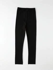 1 双女童竖条纹黑色紧身裤，适合日常穿着，四季皆宜 - 黑色 - 查看 2