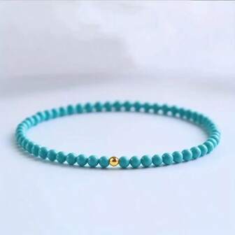 1 pieza Pulsera y tobillera de piedra natural de turquesa de 3 mm, regalo perfecto para mujeres Sagitario y Capricornio, accesorios apilables retráctiles