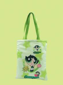 THE POWERPUFF GIRLS Cartoon Style Angel Cop Canvas Shoulder Bag, Cute Fashion Tote Handbag For Girls