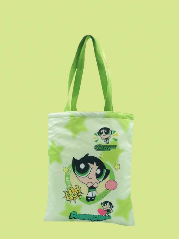 THE POWERPUFF GIRLS Cartoon Style Angel Cop Canvas Shoulder Bag, Cute Fashion Tote Handbag For Girls