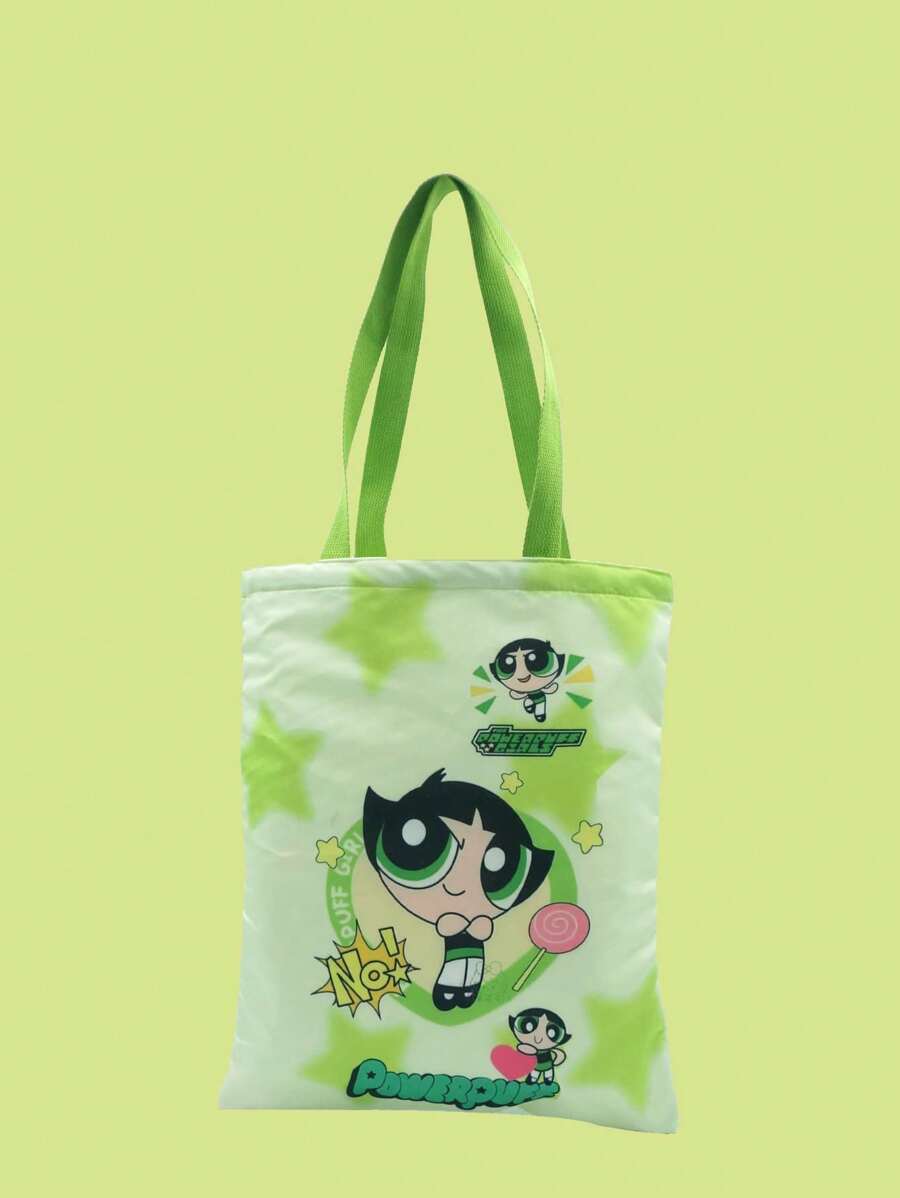 THE POWERPUFF GIRLS Cartoon Style Angel Cop Canvas Shoulder Bag, Cute Fashion Tote Handbag For Girls