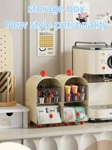 صندوق تخزين أكياس الشاي على طاولة مكتب الزاوية القهوة، رف تخزين كبسولات القهوة على الطاولة، صندوق تنظيم أدوات المكتب متعدد الطبقات مع درج سهل الوصول، له سعة تخزين كبيرة