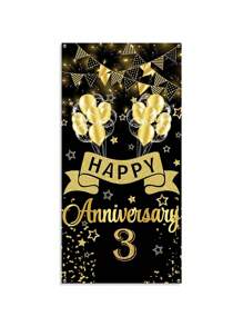 1pc Customizable Anniversary Number Anniversary Happy Photography Background Cloth, Wedding Anniversary Party Decor, Black & Gold Background