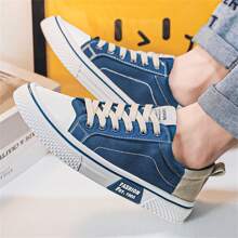 Men's Casual Canvas Sneakers - Breathable, Low-Top Lace-Up Shoes With PVC Sole, Fashionable Blue And White Design For Casual Attire