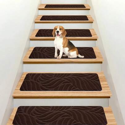 Stair Treads Non-Slip-Stair Runners For Wooden Steps Perfect For Elders, Pet Safe, 4/15pcs Stair Floor Mats Non-Slip Leaf Embossing Stair Treads 20cmX65cm/7.8inchX 25.6inch Indoor And Outdoor Stair Tread Mat, Staircase Steps Reusable Self-Adhesive Hardwood