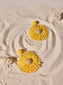 Tropiscape 1 Pair Bohemian Style Handmade Woven Raffia Straw Round Sunflower Pendant Earrings Autumn Christmas Christmas Winter Christmas Gifts