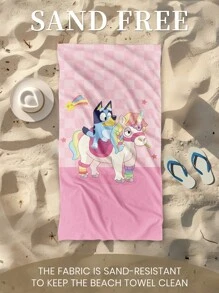 Bluey 1pc Bluey Beach Towel, Unicorn And Bluey Pattern Swim Towel, Bath Towel, Fashion Style Beach Towel, Super Absorbent Bath Towel For Bathroom, Swimming, Fitness, Yoga, Soft And Comfortable Microfiber Towel, Lightweight And Portable, Wind And Sun Protection, Sandproof For Summer Travel, Vacation Holiday Bathroom Decor,Recommend Regular Sizes And Larger Sizes, (35*75cm Small Size Towel,150cm Or Above Recommended)