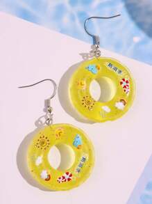 1 Pair Of Creative & Cute Mini Blue Swimming Ring Earrings For Women, Beach/Vacation Jewelry