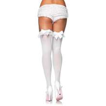 Women's Opaque Thigh High Stockings With Chiffon Ruffle And Satin Bow - 白色 - 查看 4