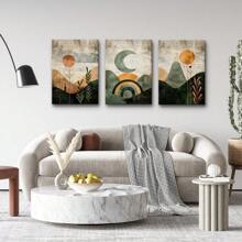 1/3Pcs Framed/Unframed The Sun, The Moon, The Mountains Decorative Paintings, Wall Art Hangings Canvas Posters, Picture Cores, Wall Painting Made Of Pine Wood (Optional Frame)