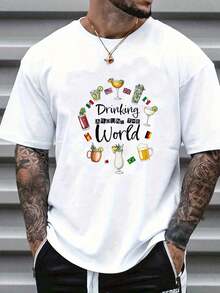Vacation Drinking Showcase Funny T-Shirt - 100% Cotton Summer Tops Graphic Tees, Men T Shirts, Casual Short Sleeve Crew Neck T-Shirt For Spring & Summer - 白色 - 查看 1