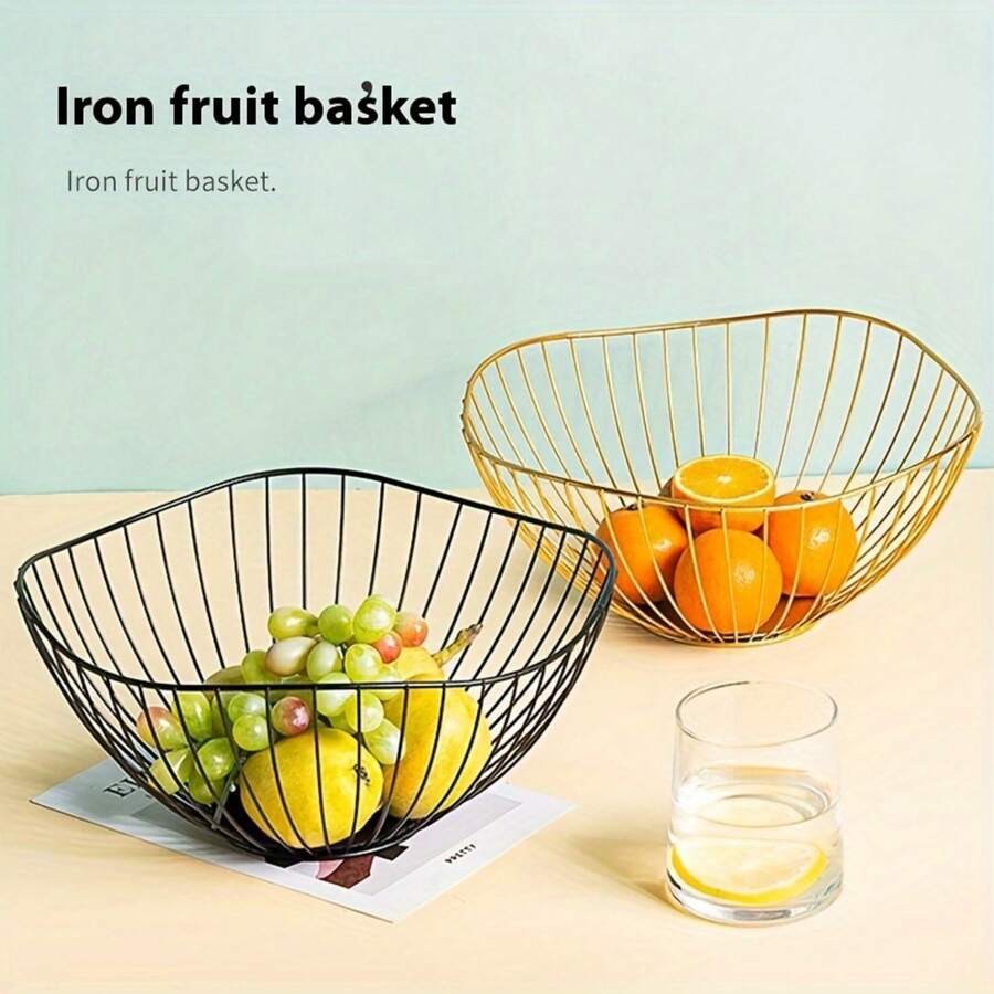 1PC Gold/Black Wire Fruit Basket – Rustproof Mesh Decorative Bowl For Kitchen Counter, Dining Table, Living Room Storage & Modern Home Decor
