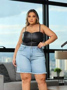 Bermuda Feminina Shorts Plus Size 100% Lavagem Moderna Tendencia Barra Desfiada Despojado Versátil