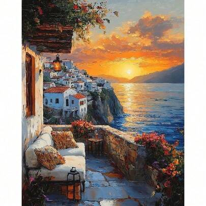 1pc Diy Painting By Numbers For Adults Starter Kits Seaside Sunset Handicrafts Wall Art Picture Diy Gift For Home Decoration 40x50cm/16x20inch Without Frame