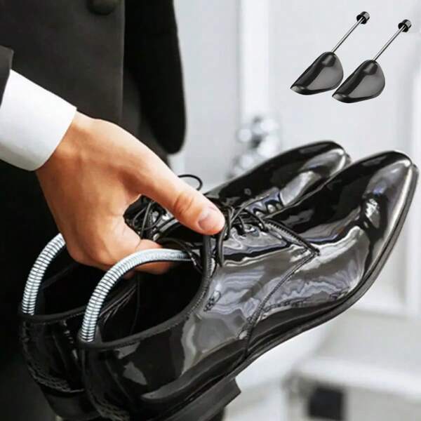 1 Pair Adjustable Plastic Shoe Stretcher With Auto-Extend Spring - Durable, Non-Deforming Shoe Expander For Men And Women, Great For Sports Shoes And Faux Leather Shoes, Shoe Care Accessory | Fashionable Design | Spring Shoe Stretcher