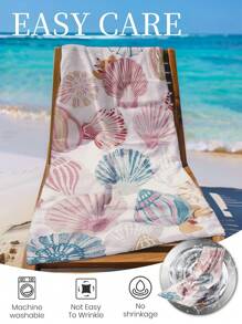 1pc Printed Beach Towel, Crab And Shell Pattern Swim Towel, Bath Towel, Fashion Style Beach Towel, Super Absorbent Bath Towel For Bathroom, Swimming, Fitness, Yoga, Soft And Comfortable Microfiber Towel, Lightweight And Portable, Wind And Sun Protection, Sandproof For Summer Travel, Vacation Holiday Bathroom Decor, Recommend Regular Sizes And Larger Sizes, (35*75cm Small Size Towel,150cm Or Above Recommended)