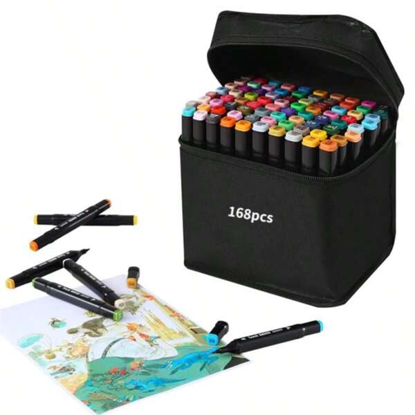 Large Capacity Canvas Art Marker Organizer Pouch - Black Foldable Square Storage Bag With Multiple Compartments For Artists, Professional & Student Supplies, Art Supply Storage Organizer