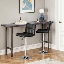 Jooli H Modern Bar Stools Set Of 2, PU Leather Breakfast Barstools With Adjustable Swivel Gas Lift And Chrome Footrest Base For Kitchen, Counter, Breakfast Bar, Black - Black Without Armrest - View 2