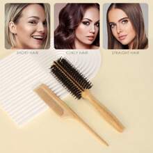 3 In 1 Bamboo Hair Brush Set - Natural Bamboo Comb Paddle Detangling Hairbrush, Tail Comb No Bristle & Round Brush With Boar Bristle & Nylon, Suit For Women Men, Thick/Thin/Curly/Dry Hair Gift Kit