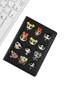THE POWERPUFF GIRLS Cartoon Flying Female Police Passport Holder, Large Capacity PU Leather Passport Cover, Multi-Function Multi-Card Passport WalletFor Travel For Flight For Back To School Lightweight