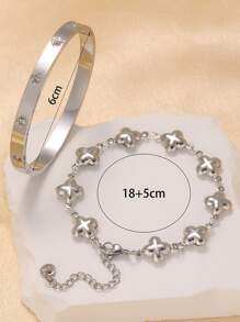 Vintage Fashion Floral Bracelet & Clover Bracelet Set, Minimalist Yet Chic Jewelry Suitable For Everyday Wear
