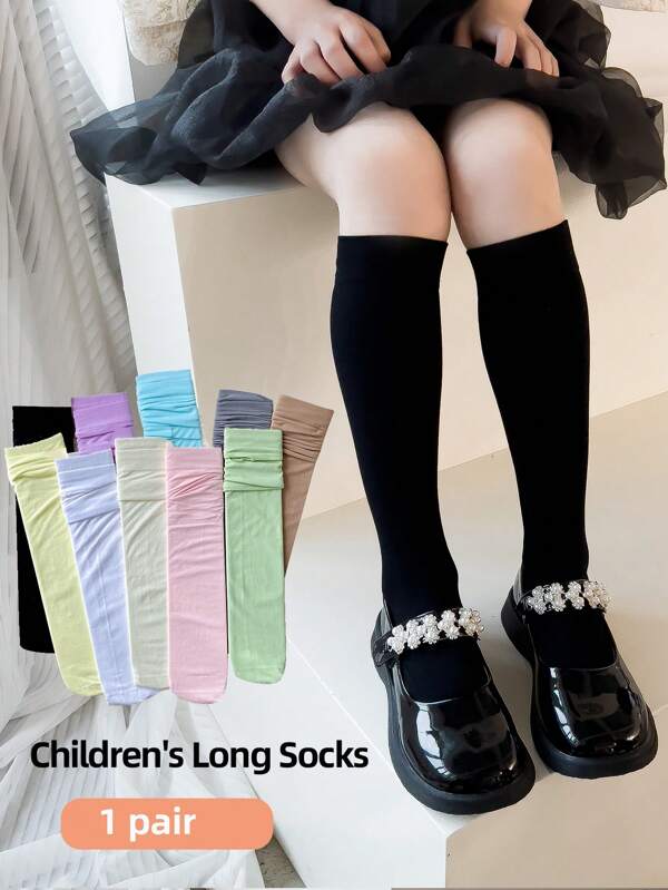 1 par de calcetines altos por encima de la rodilla finos para niños, calcetines largos tipo tubo de unicolor de verano para niñas, calcetines de terciopelo hasta la rodilla para jóvenes y adolescentes