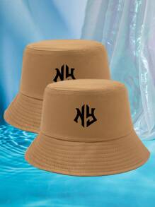 2-Pack Colorful Unisex NY Letter Pattern Couple Fisherman Hats, Suitable For Outdoor Travel, Beach Vacation, Sun Protection, Suitable For Festivals And Casual Fashion Matching, Best Halloween Holiday GiftMen's Sun Hat Summer Hat, Suitable For Summer Outdoor Activities Such As Hiking And Fishing