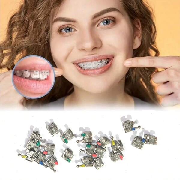 Set de 20 piezas de corrector dental metálico, monómero, mini ganchos Ross MBT, material de tratamiento dental (color y estilo aleatorios)