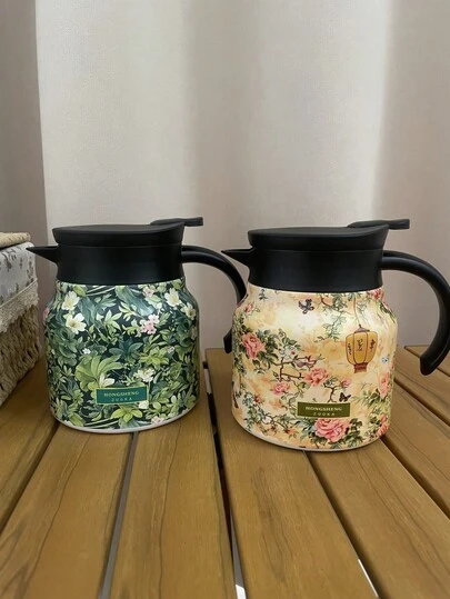 1 件 800 毫升 UV 花卉图案不锈钢咖啡/茶壶，隔热家用/办公室用大容量咖啡壶