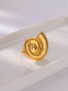 1 pieza Nuevo anillo de concha con rosca de acero inoxidable de color dorado, anillo ajustable para mujer, joyería de boda, Charm, accesorios de uso diario, regalos
