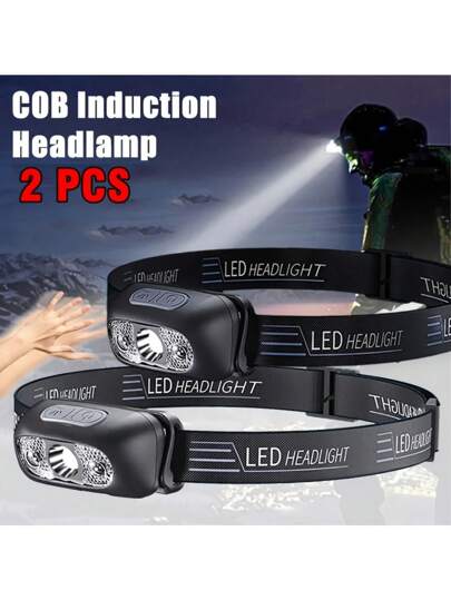 USB Rechargeable Sensor Headlamp - Ultralight, Portable LED Flashlight, Dual Switch Design, Hand Gesture Sensing, Suitable For Hiking, Camping, Fishing, Running, Hunting, Camping Gear | Adjustable Headlamp | Durable Headlight