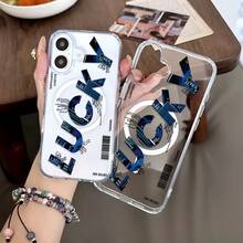 Lucky Print Pattern Premium Magnetic Phone Case For Compatible With IPhone 16e/16/15/14/13/12/11/ProMax/Pro/Plus/XSMax/XS/X, For Compatible With Samsung Galaxy S22/S23/S24/Plus/FE/Ultra,Fashion Female Summer Unique Cases Transparent Shockproof Anti-Drop Ultra-Thin Design Acrylic+Tpu Hard Back Non-Yellowing Clear Protection Cover Men Casing Girl Women Ultimate Protective Fundas Para Protectores De Celulares Accessories Friend Gift Aesthetic Protector Forro De Teléfono - Clear - View 2