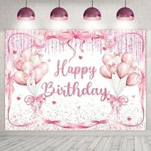 Polyester Fiber Cute Bow Birthday Backdrop - Suitable For Birthday Parties, Celebration Events Decoration, Party Photo Background Decor