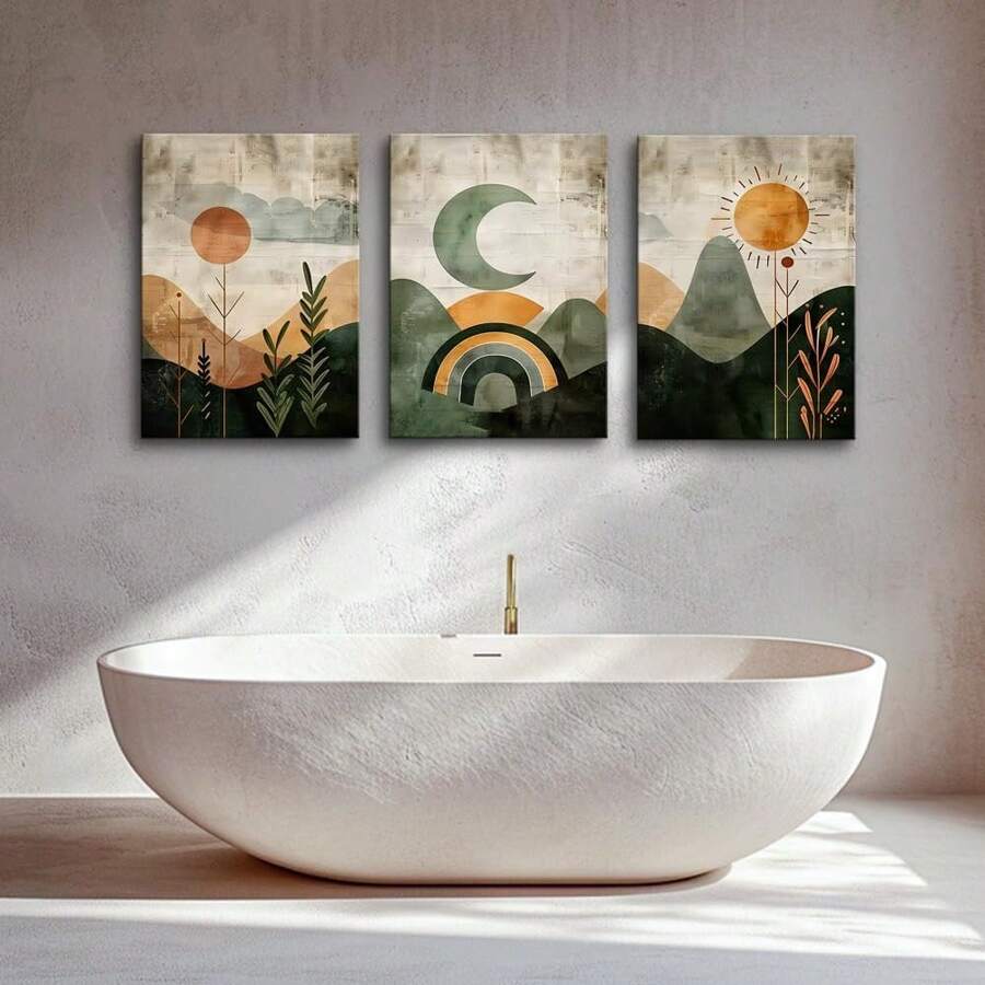 1/3Pcs Framed/Unframed The Sun, The Moon, The Mountains Decorative Paintings, Wall Art Hangings Canvas Posters, Picture Cores, Wall Painting Made Of Pine Wood (Optional Frame)