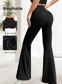 Pantalones casuales tipo leggings de cintura alta, pantalones deportivos de verano de pierna ancha para yoga, running y entrenamiento, con pernera acampanada, cintura elástica y elásticos, pantalones de trabajo elásticos