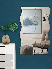 6 Simple Wave Acrylic Mirror Stickers, Size 4.72 Inches * 3.54 Inches For Wall Decoration They Are Self-Adhesive Mirror Stickers, Combined DIY Mirror Wall Stickers 3D Three-Dimensional Home Decoration Creative Self-Adhesive Trays, Suitable For Decorating The Center Of The Table Or Weddings Room Decor