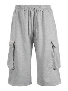 Herren einfarbige, lose, lässige Shorts bis zum Knie mit Taschen, Sommer