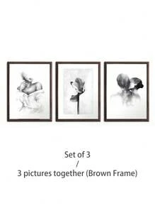 3Pcs/Set, Optional Frame, High Quality Print Painting, Modern Style, Ink Painting Style, Characters, Flowers, Black, White And Gray Tones, Simple Art, Wall Art Poster, Home Decoration, Decorative Painting, Suitable For Living Room, Sofa, Bed, Hallway, Bedroom, Bathroom, Office, Perfect Art Gift