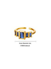 Inele vintage colorate din oțel inoxidabil cu zirconiu cubic, inel deschis anti-decolorare placat cu aur de 18K cu piatră pătrată pentru femei, accesorii pentru bijuterii de nuntă, cadouri de ziua de naștere pentru mama/cea mai bună prietenă