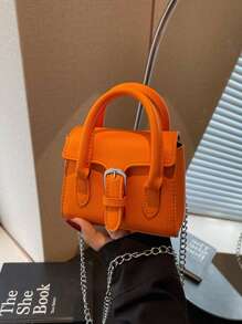 1 Solid Color Metal Buckle Decorated Chain Shoulder Strap, Pu Leather, Handheld Crossbody Dual Function, Magnetic Buckle Closure, Minimalist Style Small Square Bag, Spring And Summer Daily Commuting Light Luxury Items (Suitable For Urban Women)