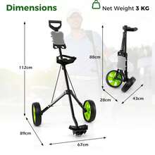 2-Wheel Foldable Golf Trolley Push Pull Cart With Scoreboard - Green - View 2