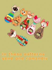 1pc Customizable Cute Cat Or Dog Head Embossed Gold Foil Art Dual-Use Bottle Opener And Fridge Magnet For Home Decoration, Daily Use Or Festival Gifts Birthday Graduation