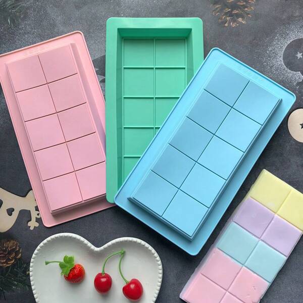 Molde de silicona para chocolate de 10 cavidades con 4 patrones diferentes, molde de parrilla rectangular grande para chocolate, gelatina, pudín, regalo, fiesta, molde grueso de barra de chocolate, molde grande de chocolate, nuez y barra de knafeh