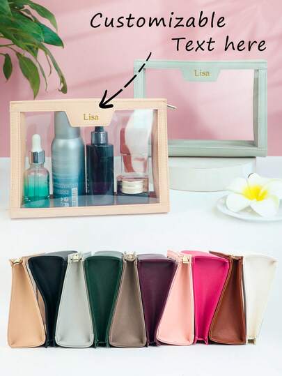 1pc Personalized Letter Case Design Ins Style High Quality Skincare Storage Bag, PVC Patchwork Leather Metal Zipper, Large Capacity Waterproof Makeup Bag For Men&Women Travel Toiletry Pouch, All-Purpose, Large Capacity, Versatile, Contracted, Kawaii, Y2K, Minimalist, Commuting, Business Casual, Basics, Custom, Personalized, Unique, Customized, Ideal Gifts For Her, Her, Family, Friends, Girlfriend, For Anniversaries, For Birthdays, For Holiday/ Vacation, For Outdoors/Outings/Travel/Hiking/Stadium/Sports/Climbing, For Business/Commute/Work/Office,Suitcases Travel Luggage ,Baglover, Mother's Day Gift