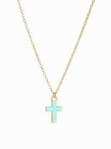 3 colores Collar de cadena de clavícula de mujer con colgante de cruz versátil y dulce, apto para fiesta, cita, playa, vacaciones y uso diario