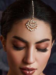 1pc Vintage Bridal Forehead Chain, Pearl & Rhinestone Headpiece, Wedding Hair Accessory