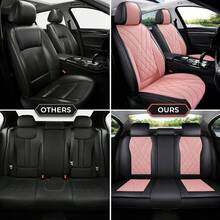 Waterproof 5 Seat Luxury PU Leather Car Seat Covers Full Set Cushion Protector Fit Single Front Seats And Solid Bench 40/60 50/50 60/40 Split Bench Back Universal Fit For Most Cars - Pink - View 8