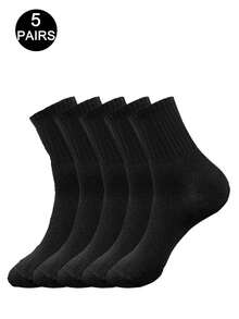 5/10/20 Pairs Solid Black & White Thick Striped Mid-Calf Socks, Comfortable Sports Socks For All Season - Multicolor - View 7